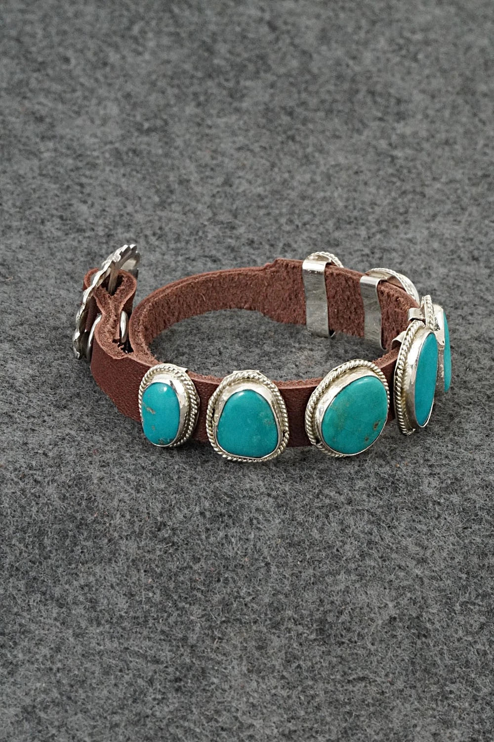 Turquoise, Sterling Silver & Leather Bracelet - Marlene Ramone