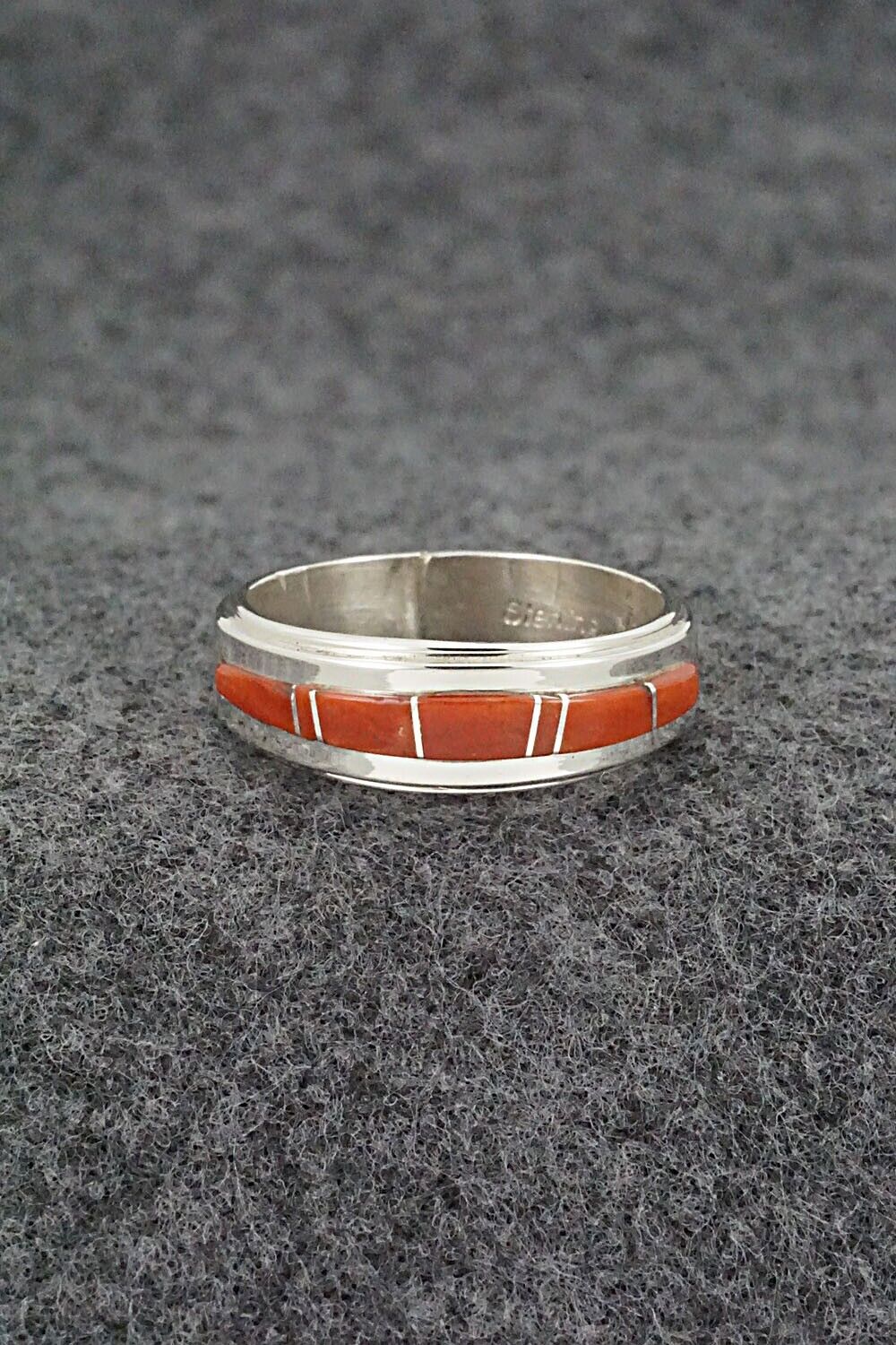 Coral & Sterling Silver Inlay Ring - Wilbert Muskett Jr. - Size 9