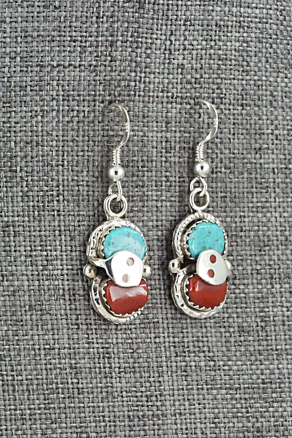 Turquoise, Coral & Sterling Silver Earrings - Joy Calavaza