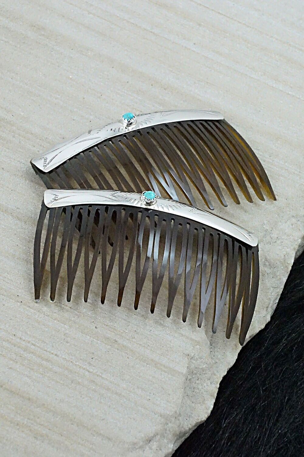Turquoise & Sterling Silver Hair Combs - Randall Dalgai