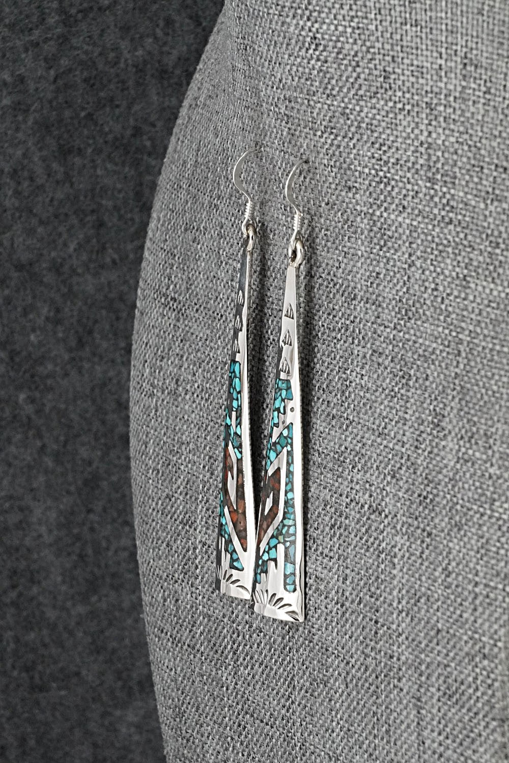Turquoise, Coral Chip & Sterling Silver Earrings - Joleen Yazzie