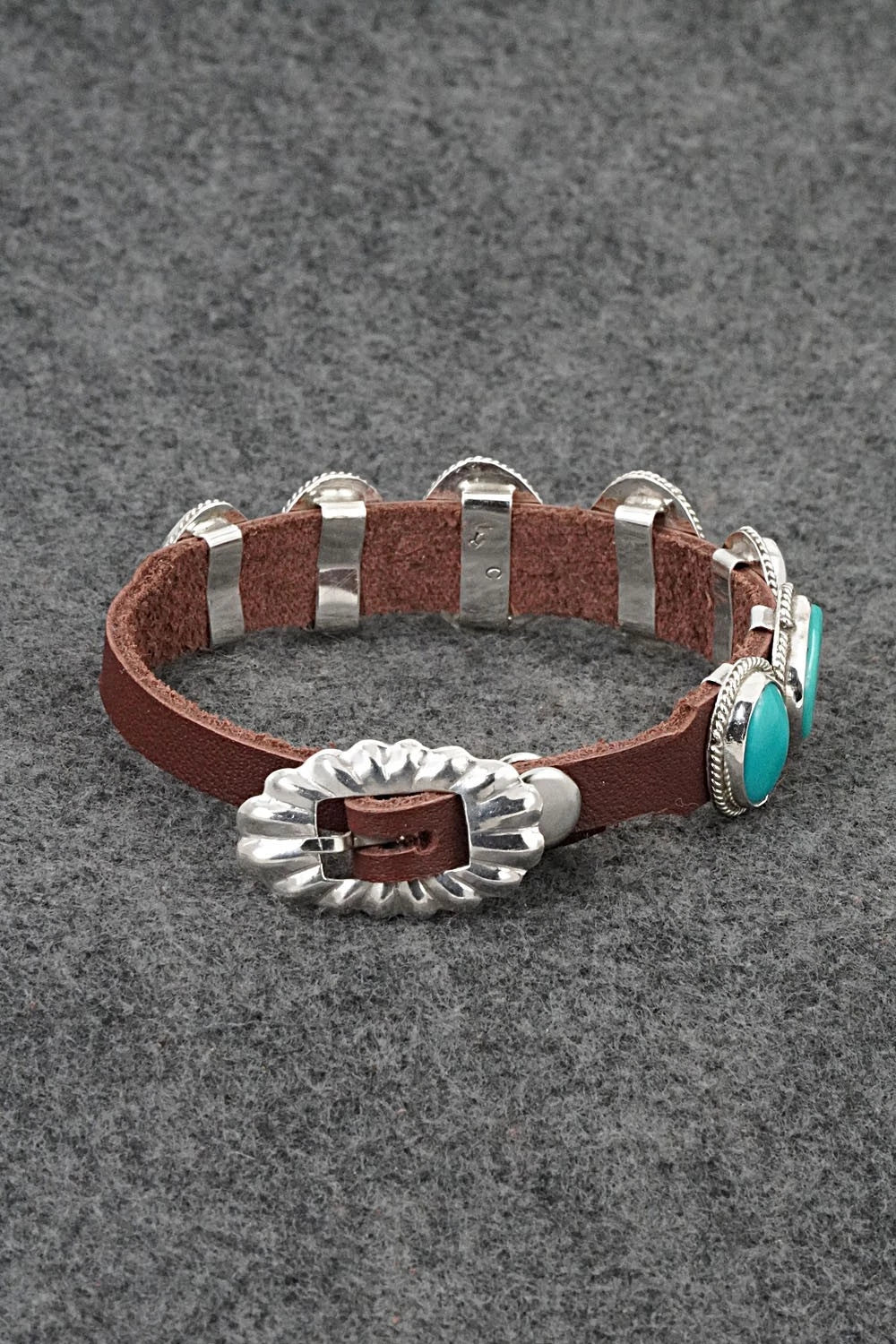 Turquoise, Sterling Silver & Leather Bracelet - Rosita Charlie