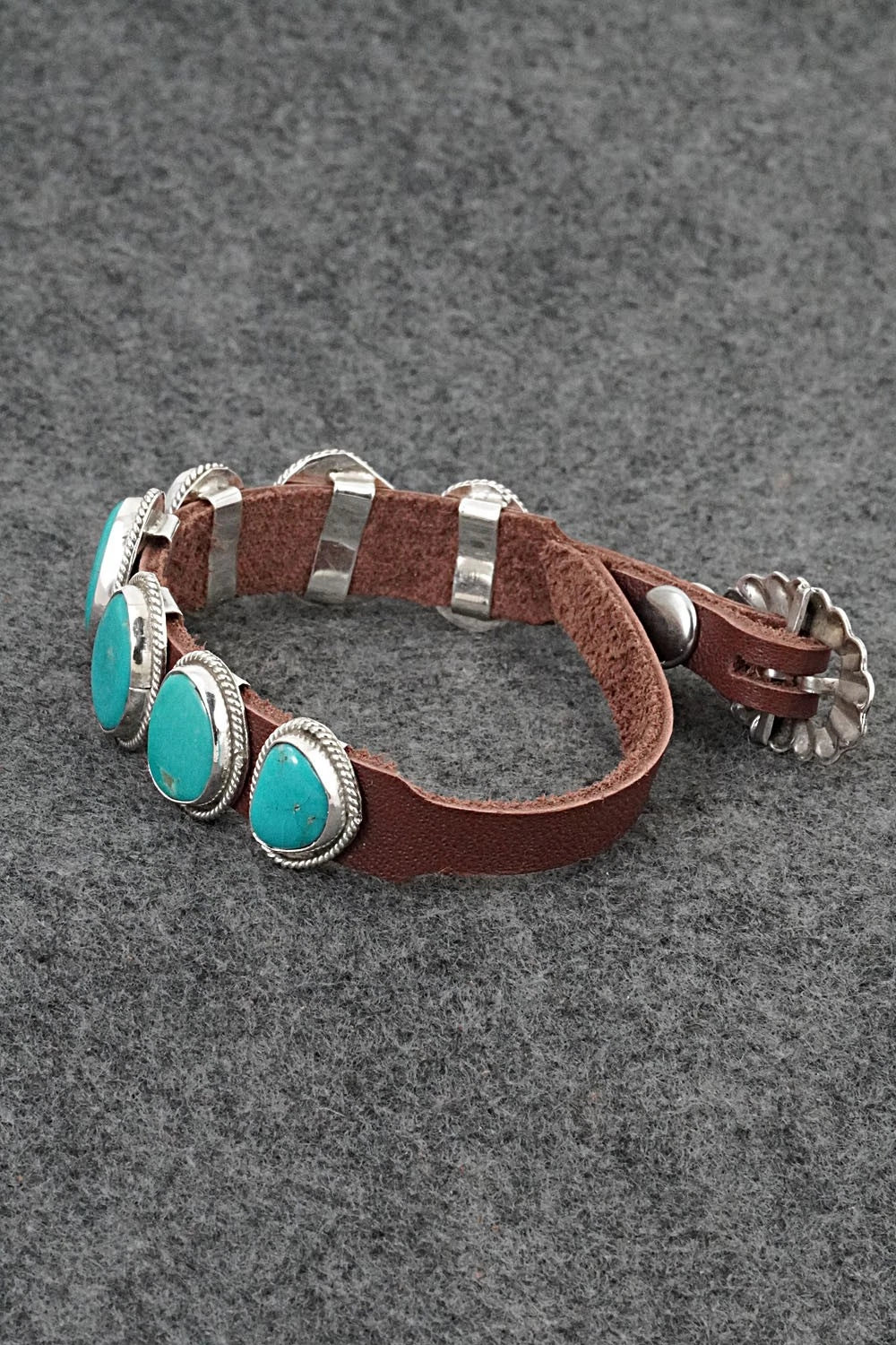 Turquoise, Sterling Silver & Leather Bracelet - Rosita Charlie