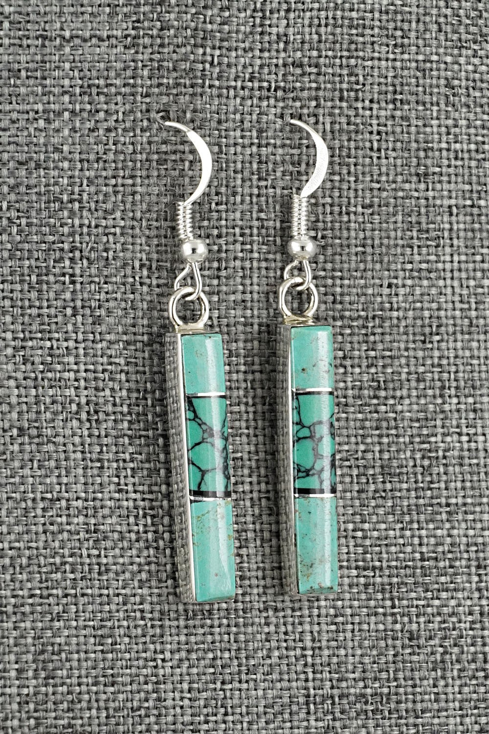Turquoise, Onyx & Sterling Silver Earrings - Marilyn Yazzie