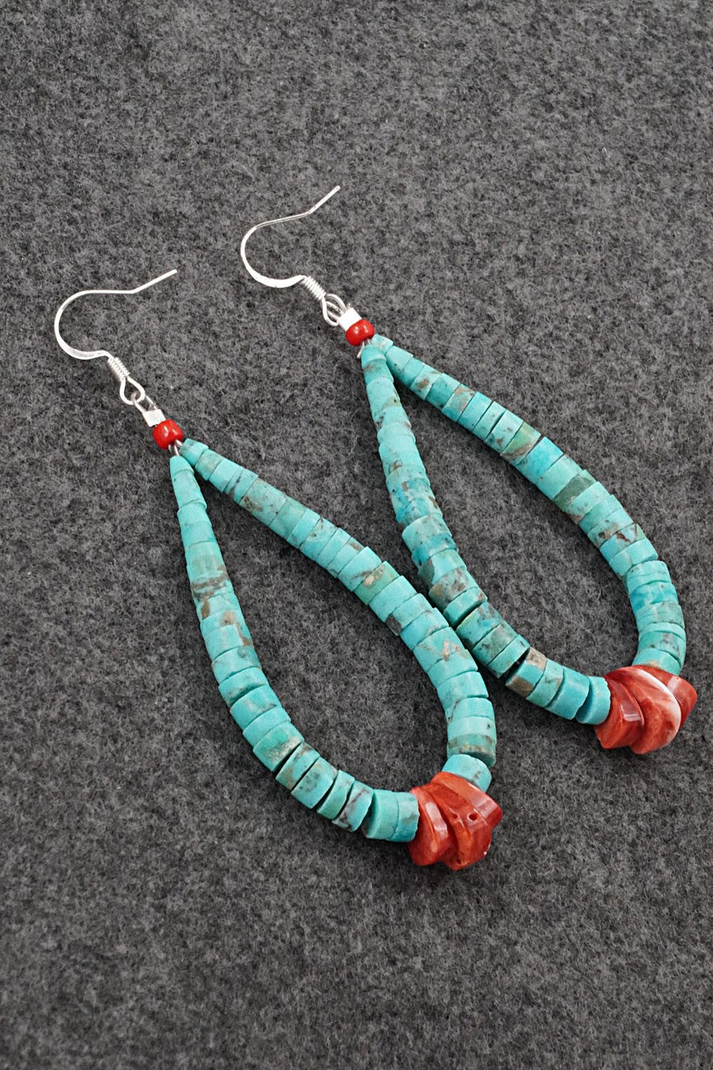 Turquoise, Spiny Oyster & Sterling Silver Earrings - Lupe Lovato