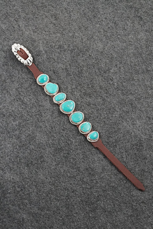Turquoise, Sterling Silver & Leather Bracelet - Rosita Charlie