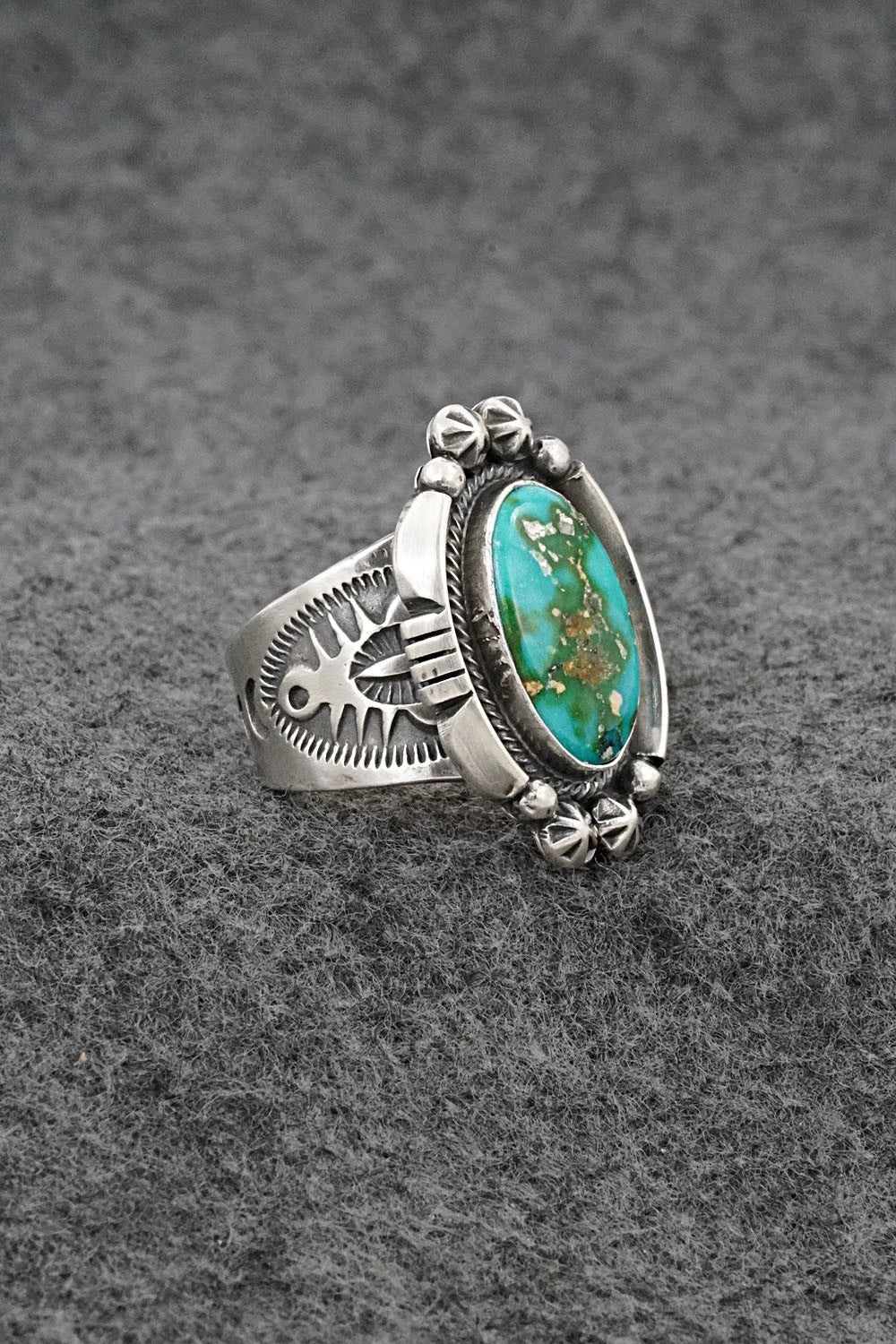 Turquoise & Sterling Silver Ring - Samuel Yellowhair - Size 7.5