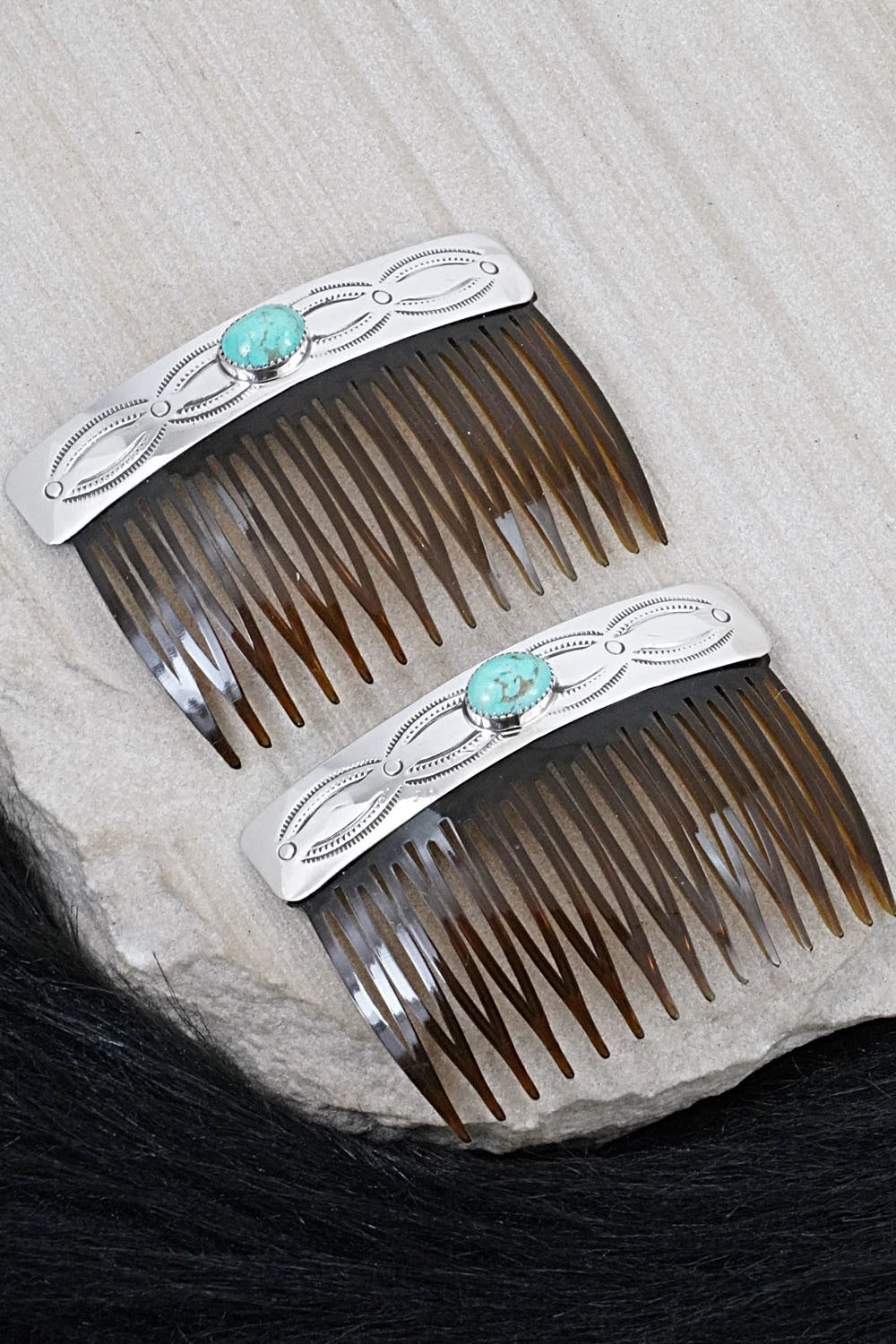 Turquoise & Sterling Silver Hair Combs - Jolene Begay