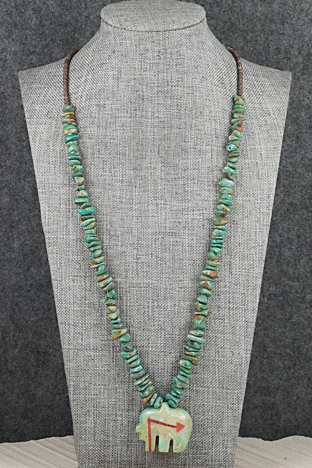 Turquoise Zuni Fetish Carving & Sterling Silver Necklace - Bernard Laiwakete
