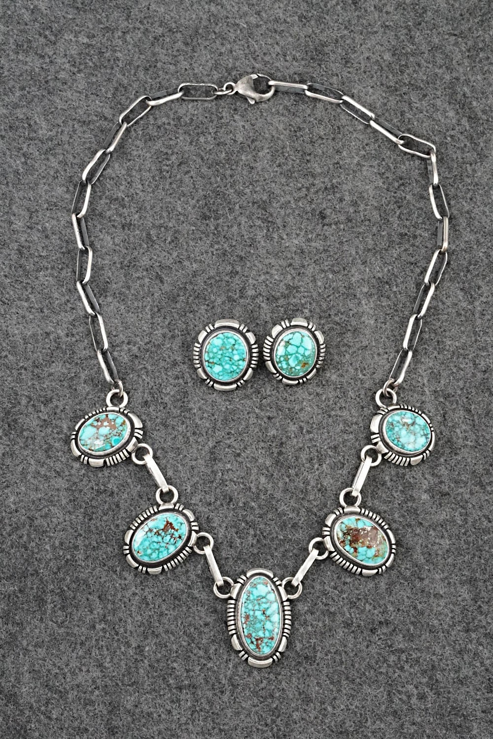 Turquoise & Sterling Silver Necklace and Earrings Set - Mark Yazzie