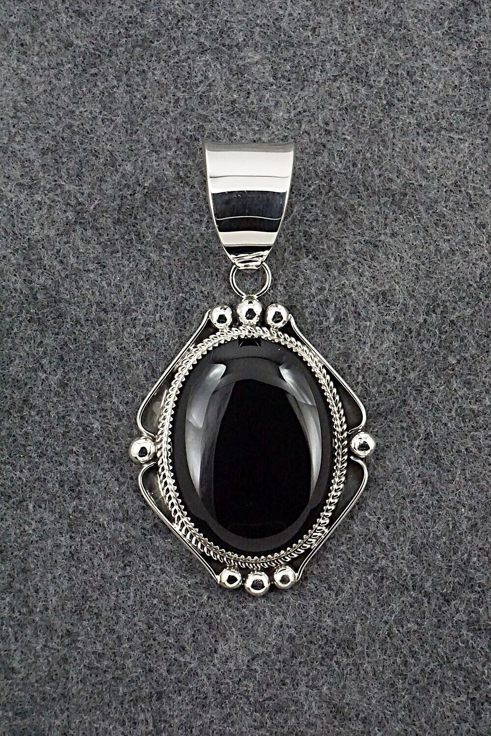 Onyx & Sterling Silver Pendant - Leslie Nez