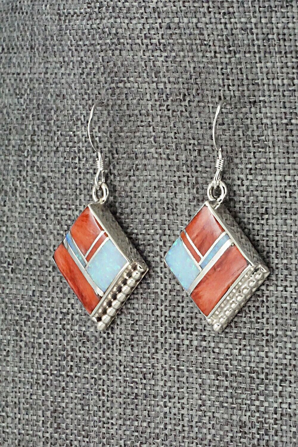 Spiny Oyster, Opalite & Sterling Silver Inlay Earrings - James Manygoats