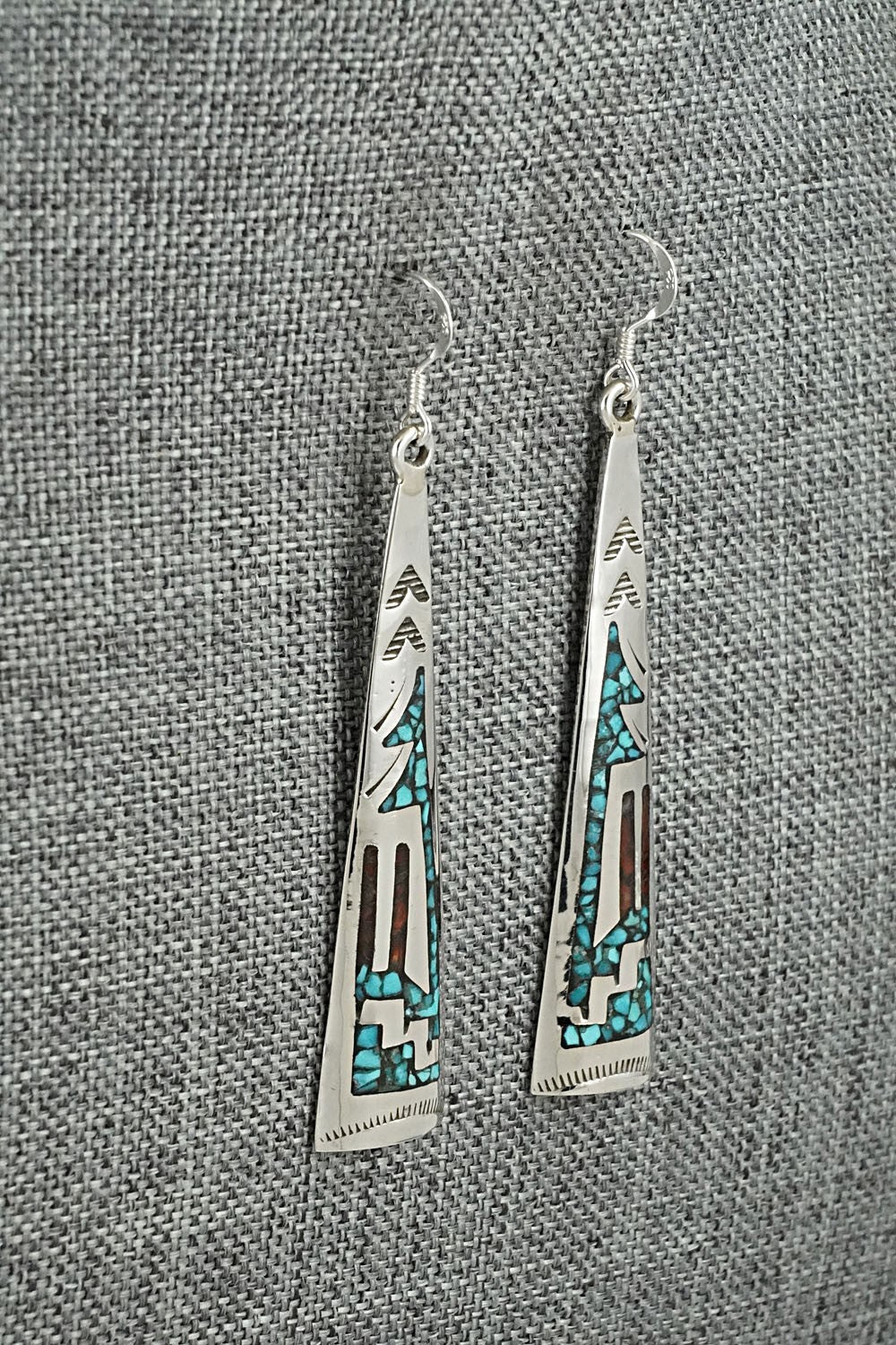 Turquoise, Coral Chip & Sterling Silver Earrings - Joleen Yazzie