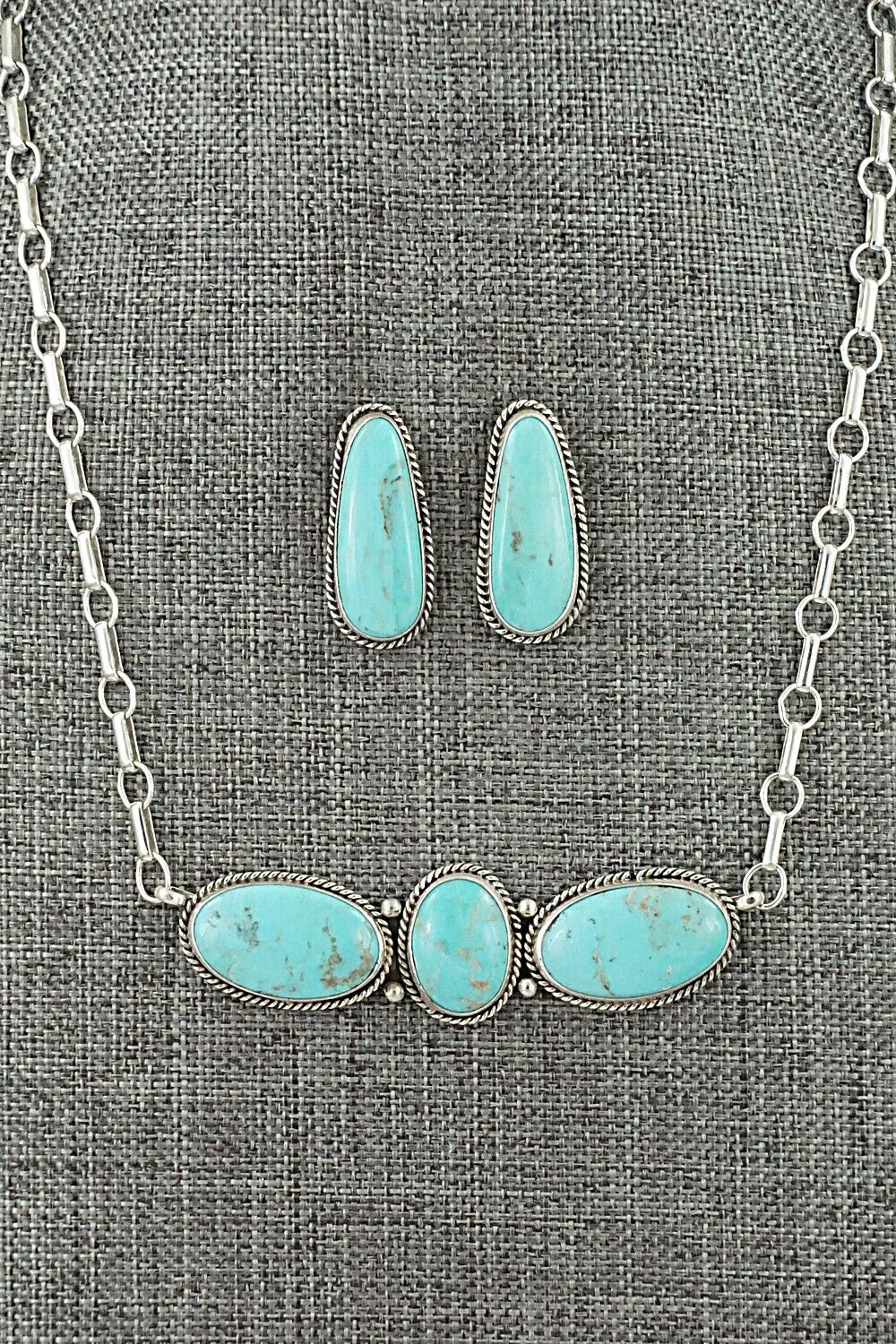 Turquoise & Sterling Silver Necklace and Earrings Set - Rena Begay