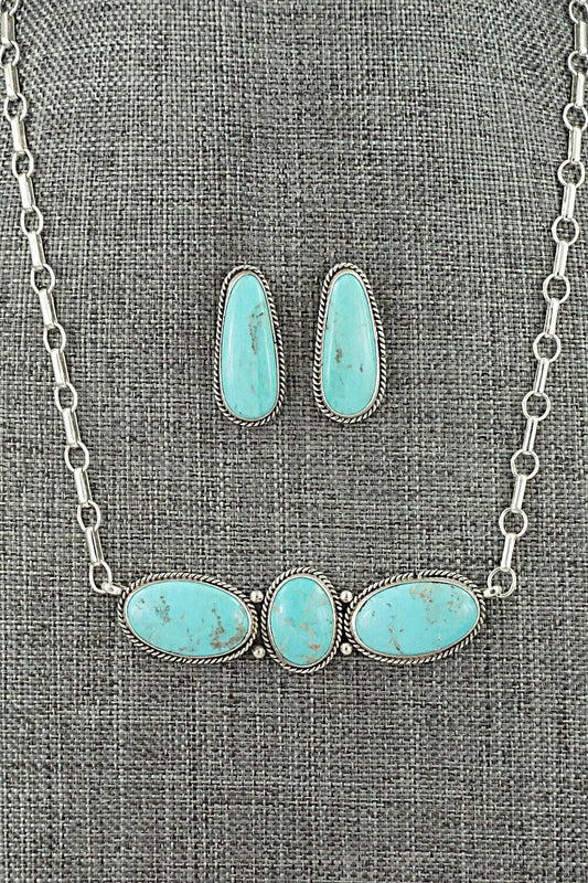 Turquoise & Sterling Silver Necklace and Earrings Set - Rena Begay