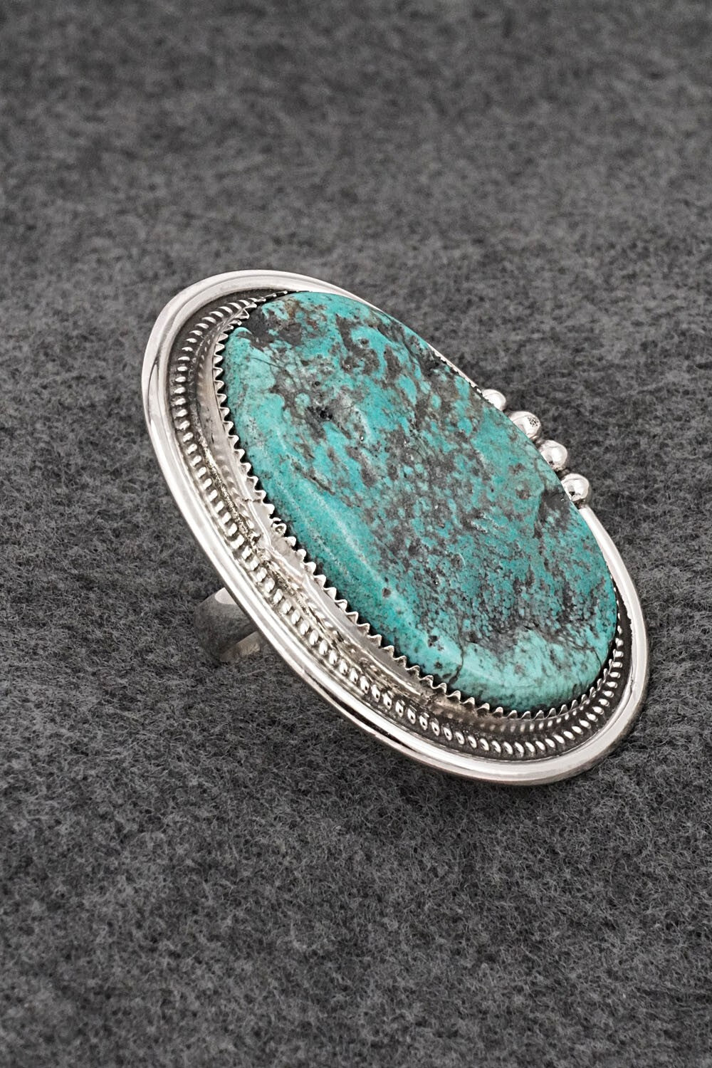Turquoise & Sterling Silver Ring - Leslie Nez - Size 9 Adj.