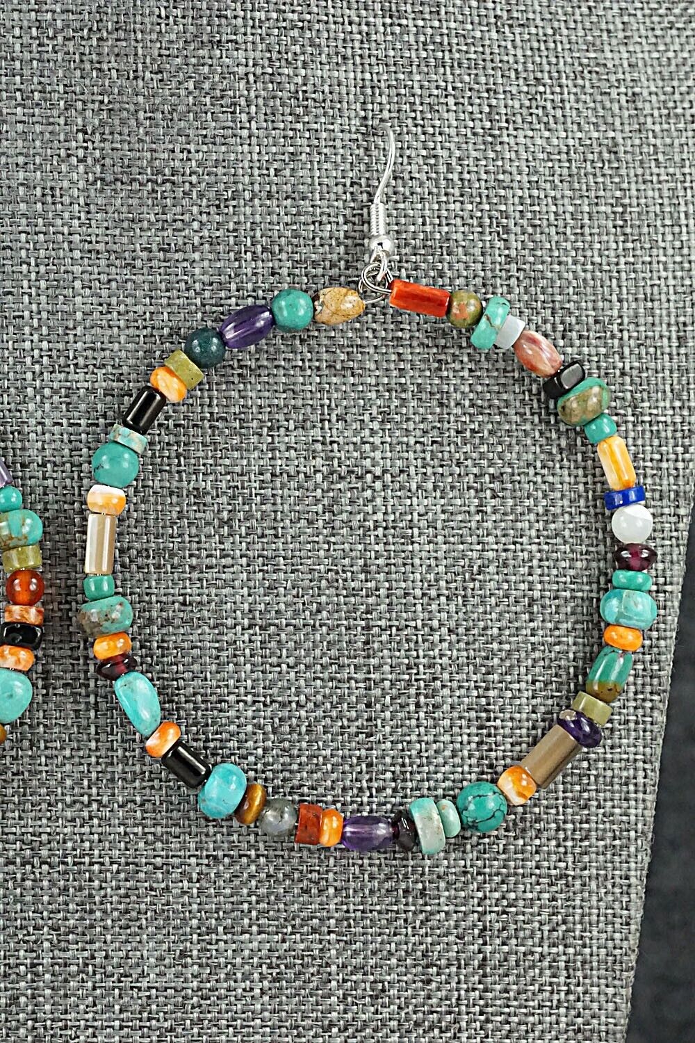 Multi Stone & Sterling Silver Hoop Earrings - Helen Tsosie