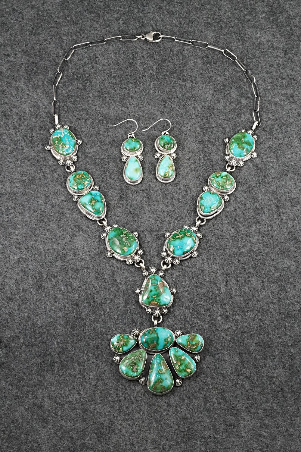 Turquoise & Sterling Silver Necklace and Earrings Set - Bobby Johnson