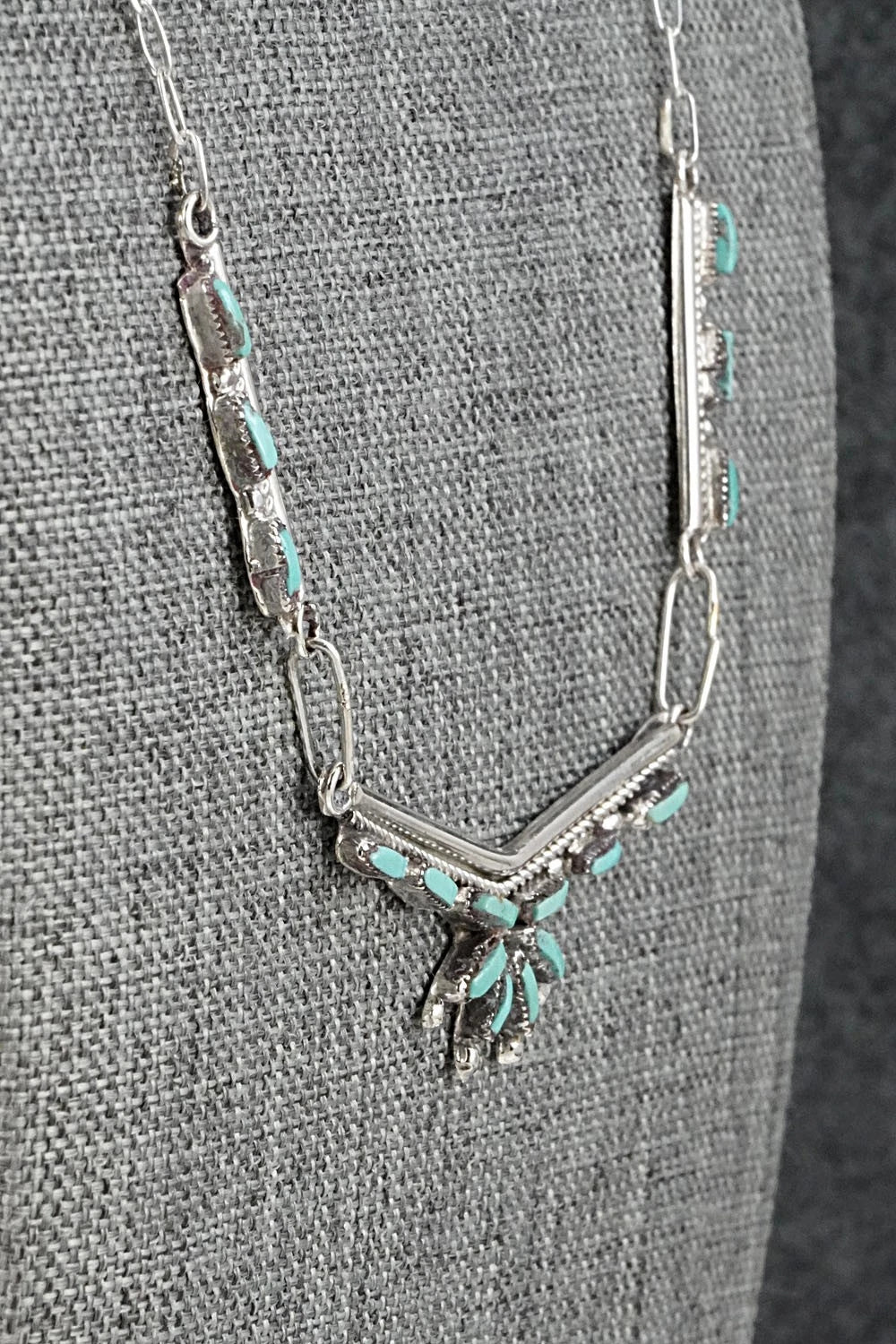 Turquoise & Sterling Silver Necklace and Earrings Set - Veronica Yawakia