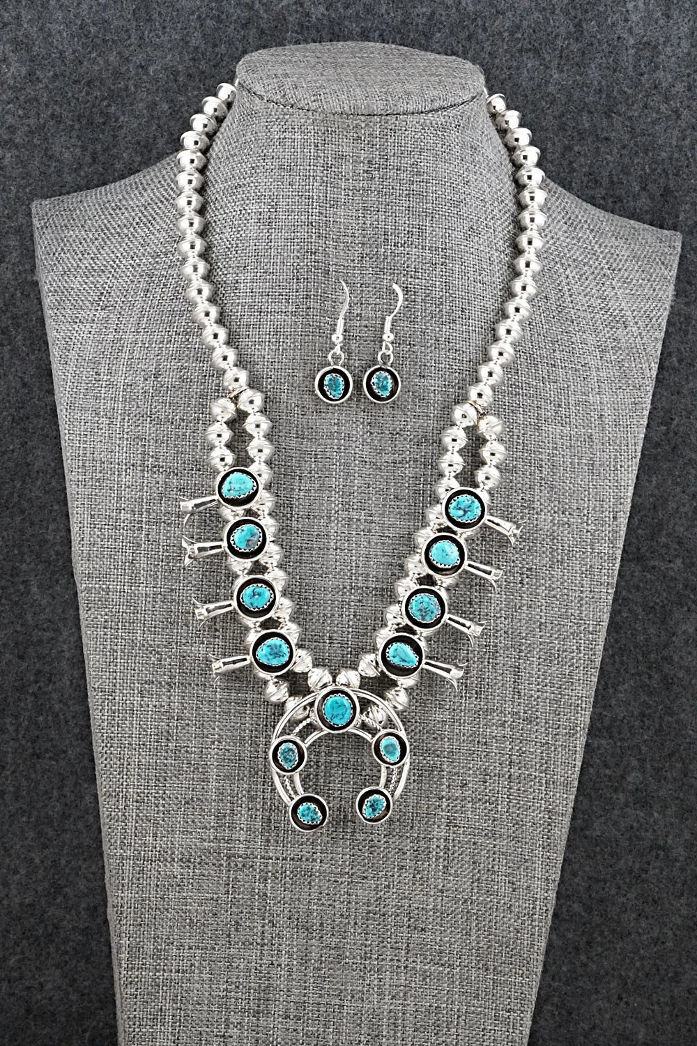 Turquoise & Sterling Silver Squash Blossom Set - Phil Garcia