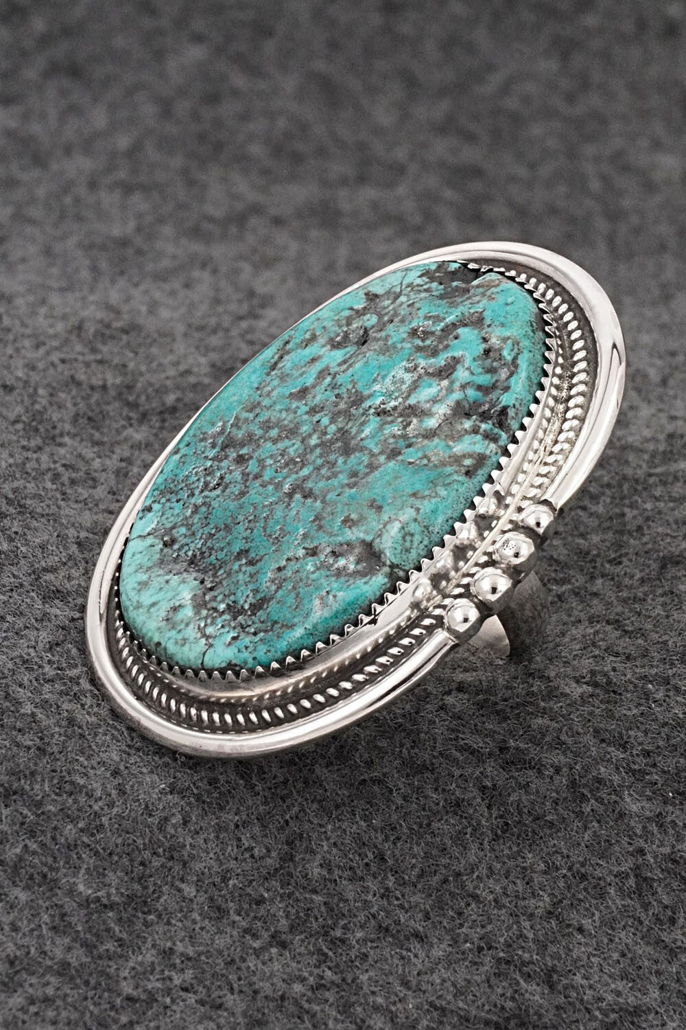 Turquoise & Sterling Silver Ring - Leslie Nez - Size 9 Adj.