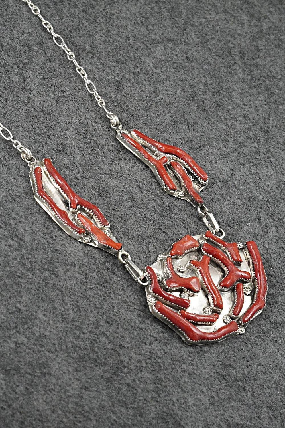 Coral & Sterling Silver Necklace and Earrings Set - Tsabetsaye