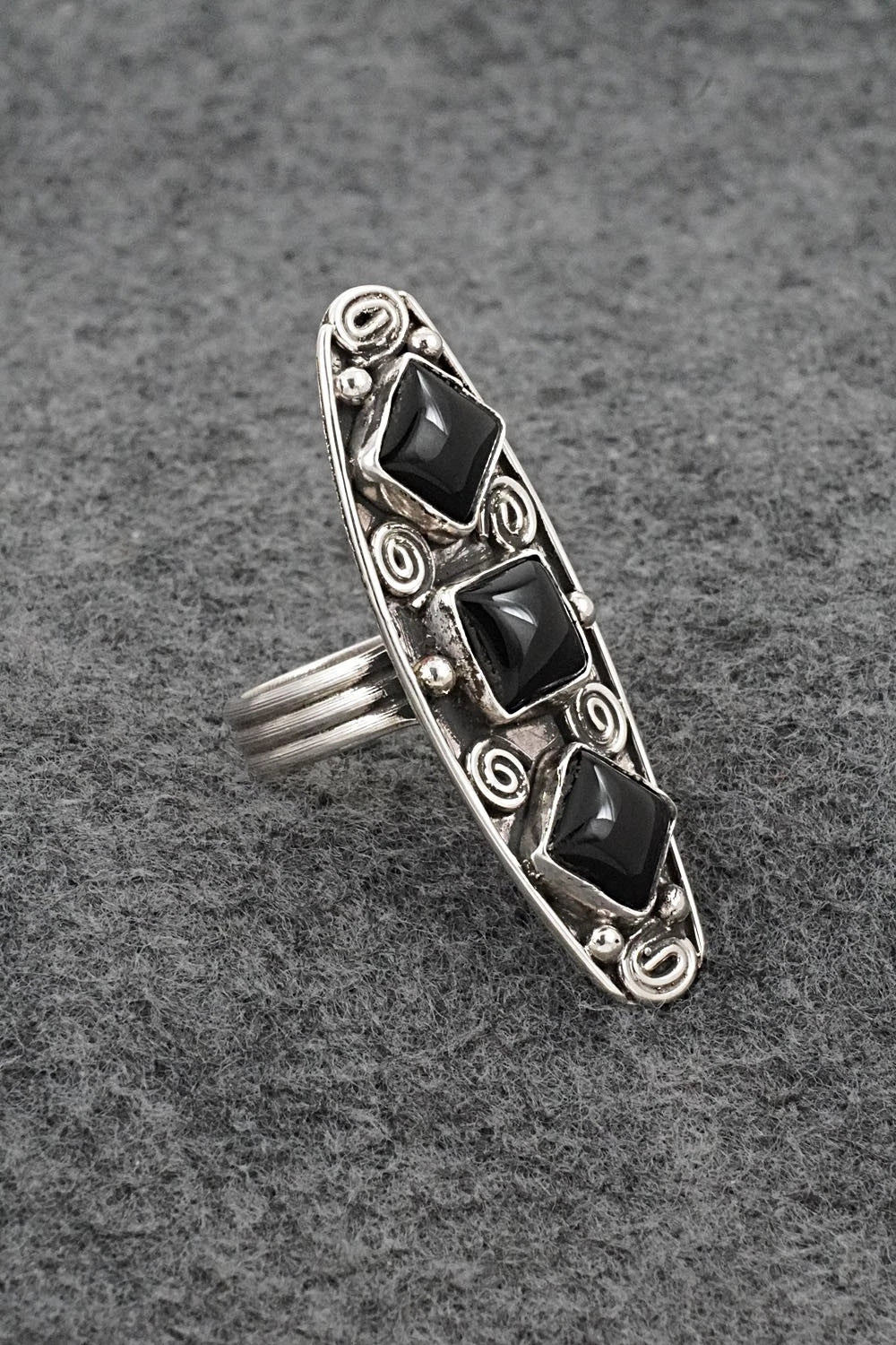 Onyx & Sterling Silver Ring - Priscilla Reeder - Size 9