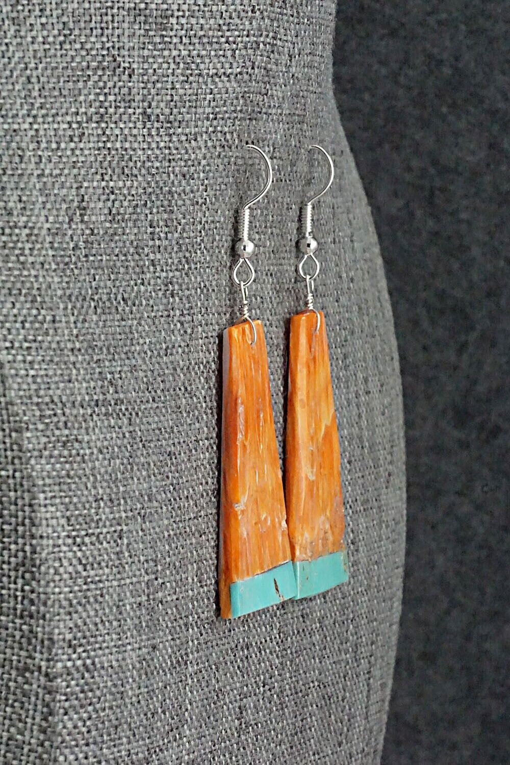 Spiny Oyster, Turquoise & Sterling Silver Earrings - Louise Pete