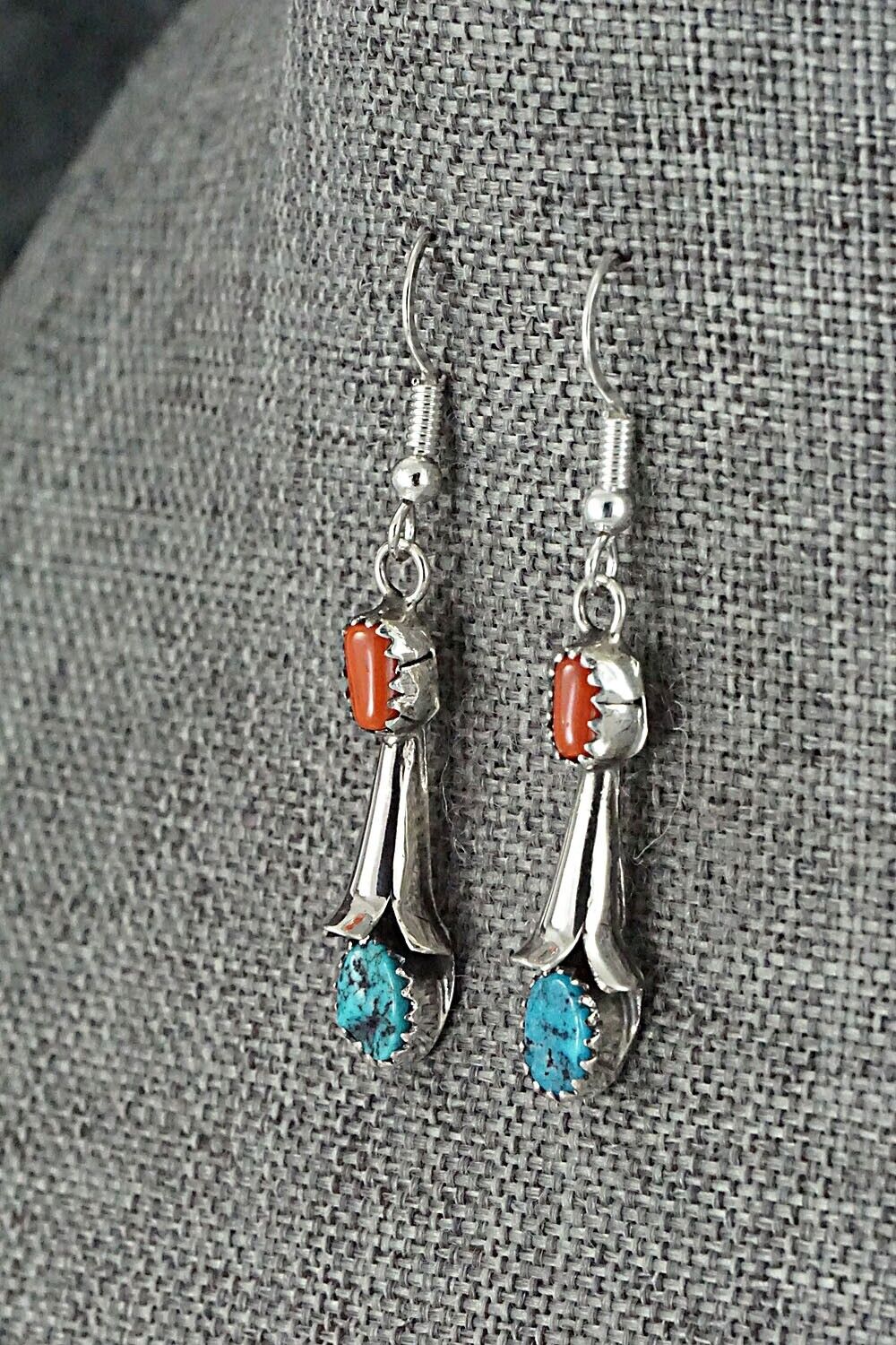 Turquoise, Coral & Sterling Silver Squash Blossom Set - Phil Garcia