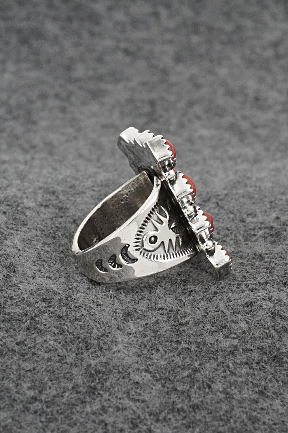 Coral & Sterling Silver Ring - Verley Betone - Size 6