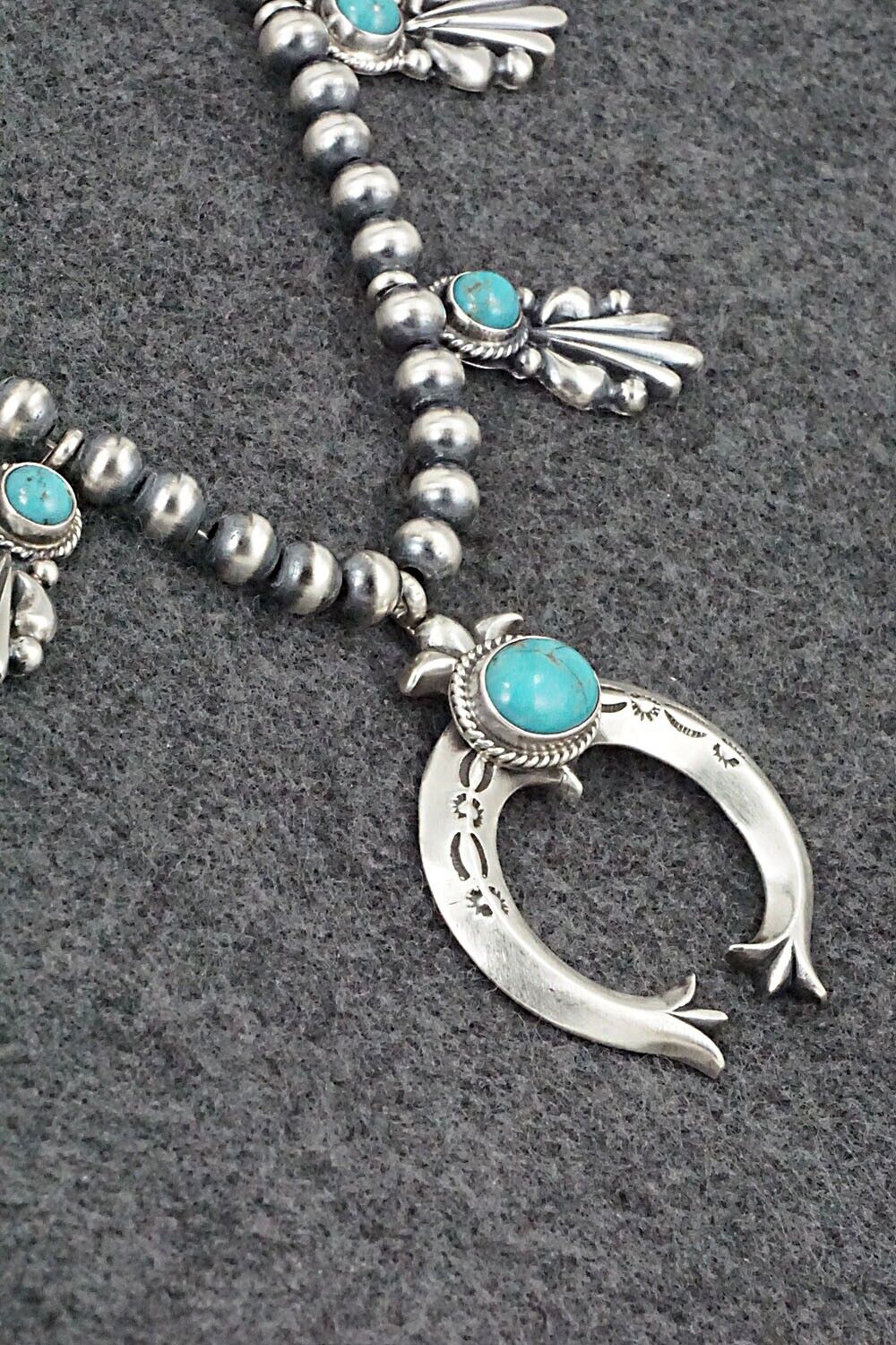 Turquoise & Sterling Silver Squash Blossom Necklace - Bobby Platero