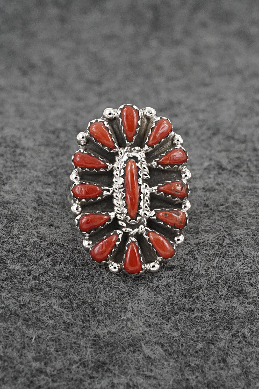Coral & Sterling Silver Ring - George Gasper - Size 7.5