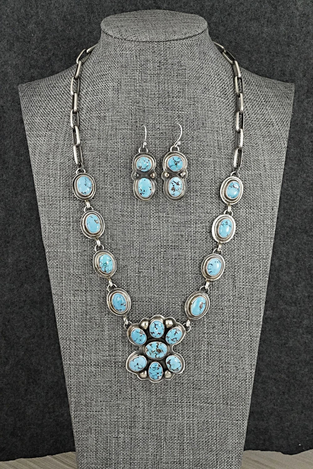 Turquoise & Sterling Silver Necklace and Earrings Set - Kathleen Livingston
