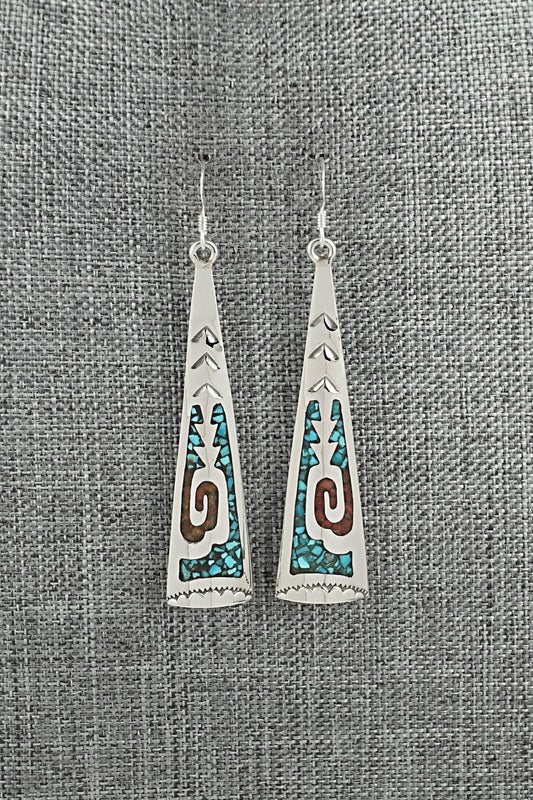 Turquoise, Coral Chip & Sterling Silver Earrings - Joleen Yazzie