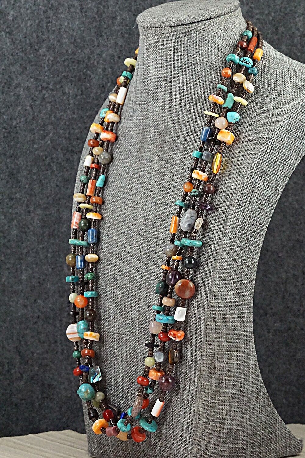 Multi-Stone & Sterling Silver Necklace 29" - Helen Tsosie