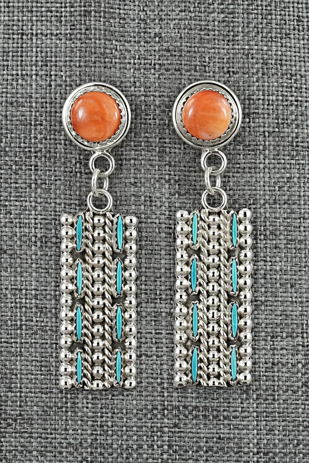 Turquoise, Spiny Oyster & Sterling Silver Earrings - Roland Francisco