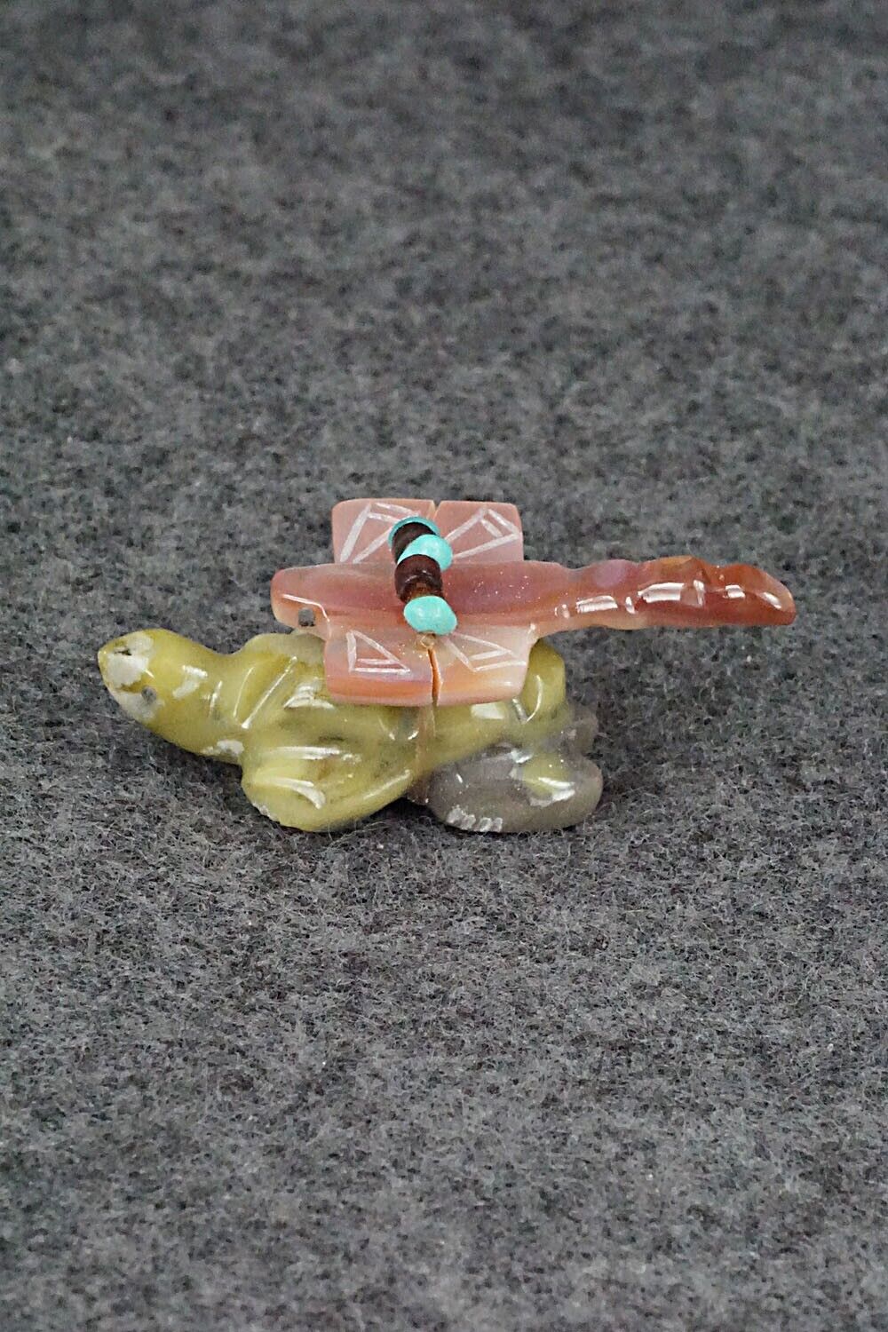 Turtle with Dragonfly Zuni Fetish Carving - Daisy Rose Leonard