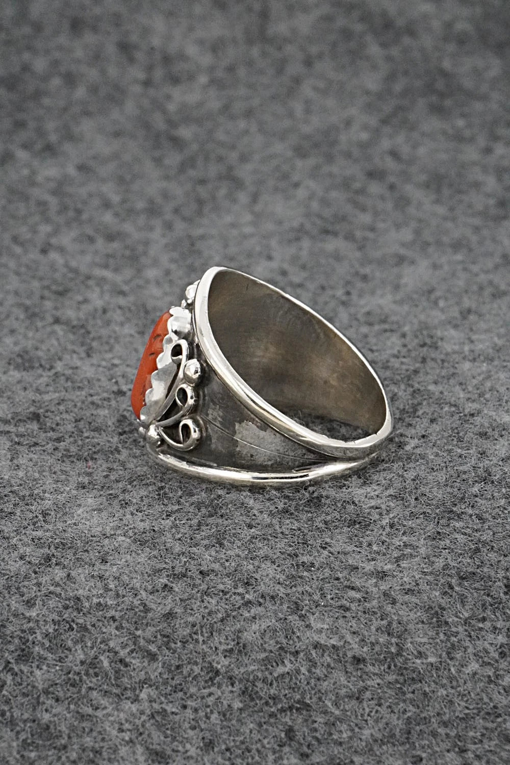 Turquoise, Coral & Sterling Silver Ring - Darrell Morgan - Size 14