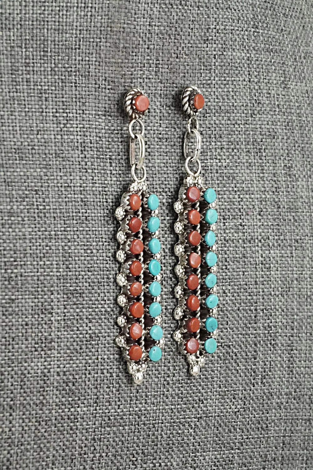 Turquoise, Coral & Sterling Silver Earrings - Jean Paisano