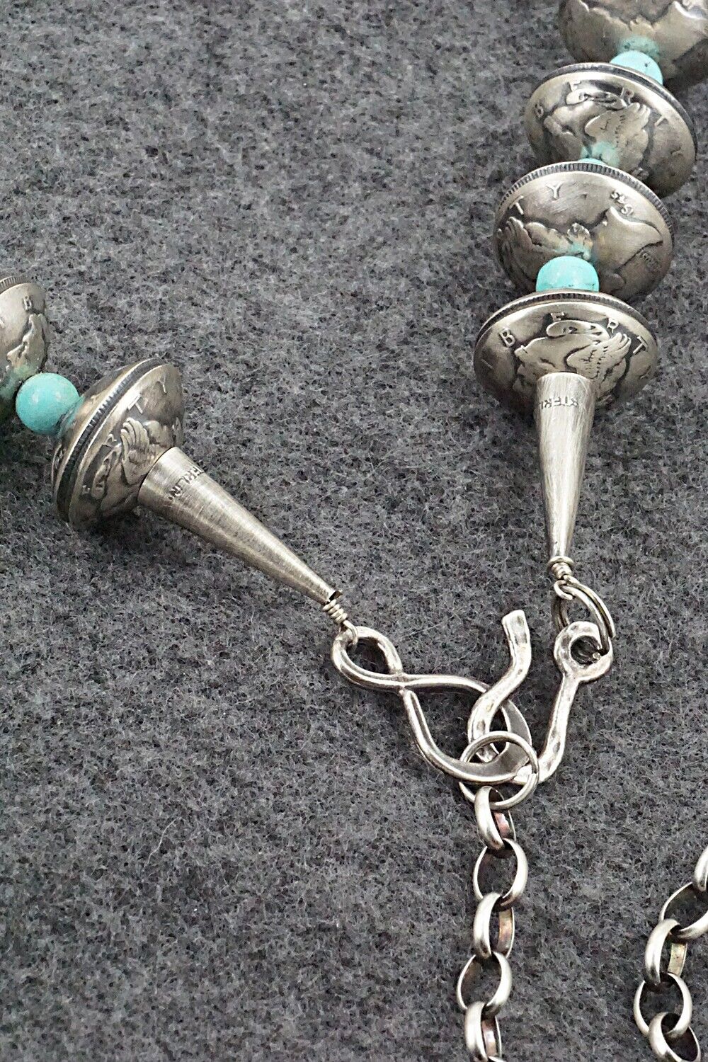Turquoise & Handmade Mercury Dime Bead Sterling Silver Necklace - Julius Burbank