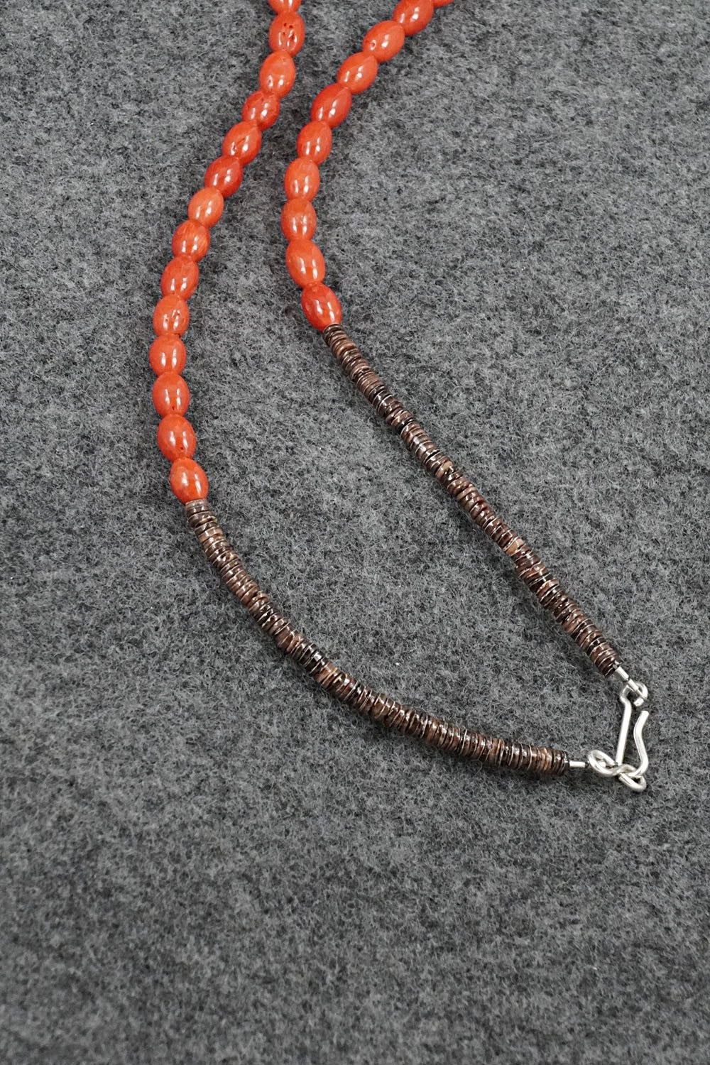 Coral, Turquoise Zuni Fetish & Sterling Silver Necklace - Bernard Laiwakete