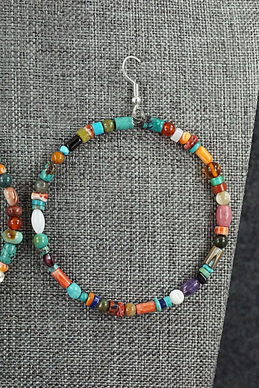Multi Stone & Sterling Silver Hoop Earrings - Helen Tsosie