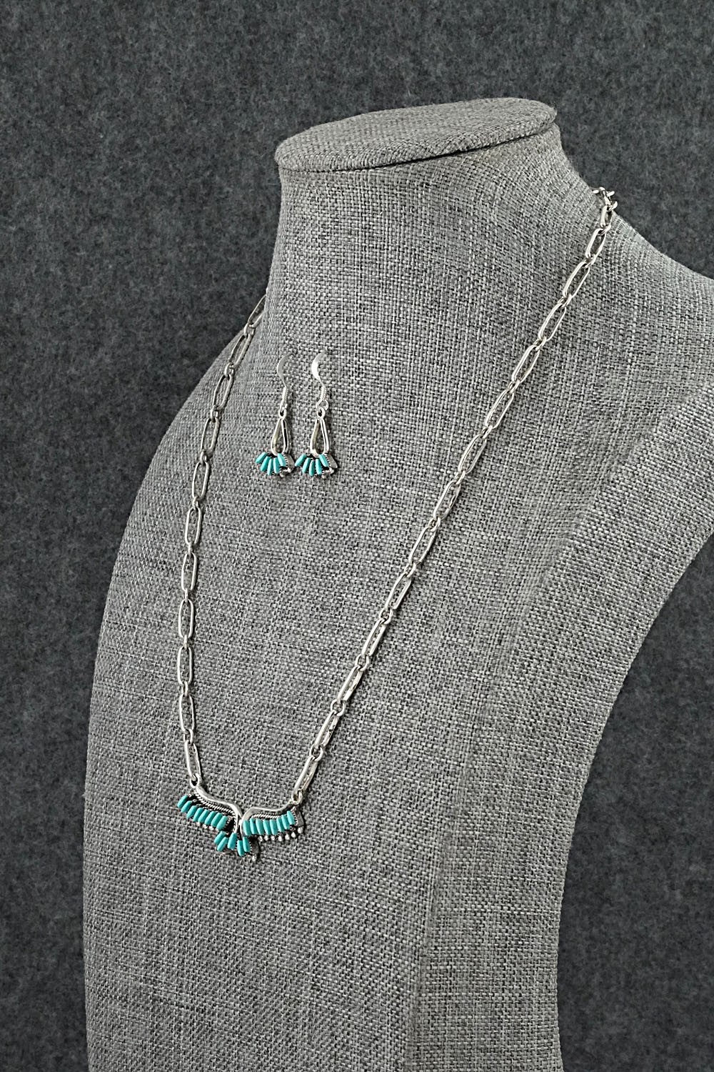 Turquoise & Sterling Silver Necklace and Earrings Set - Mildred Ukestine