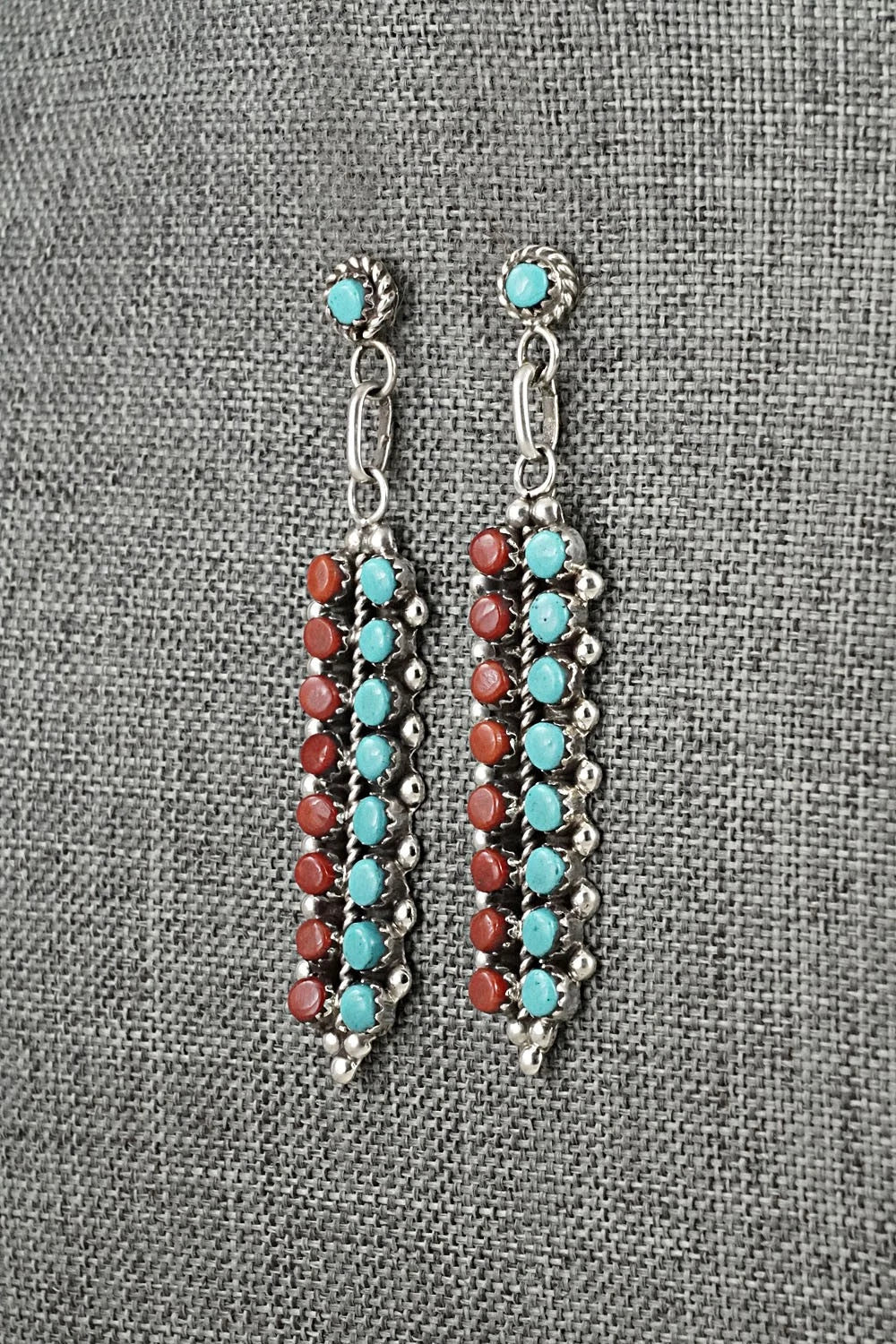 Turquoise, Coral & Sterling Silver Earrings - Jean Paisano
