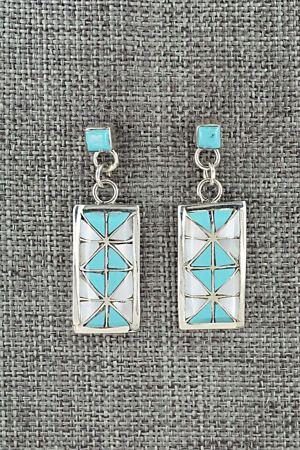 Turquoise, Mother of Pearl & Sterling Silver Earrings - Gloria Tucson