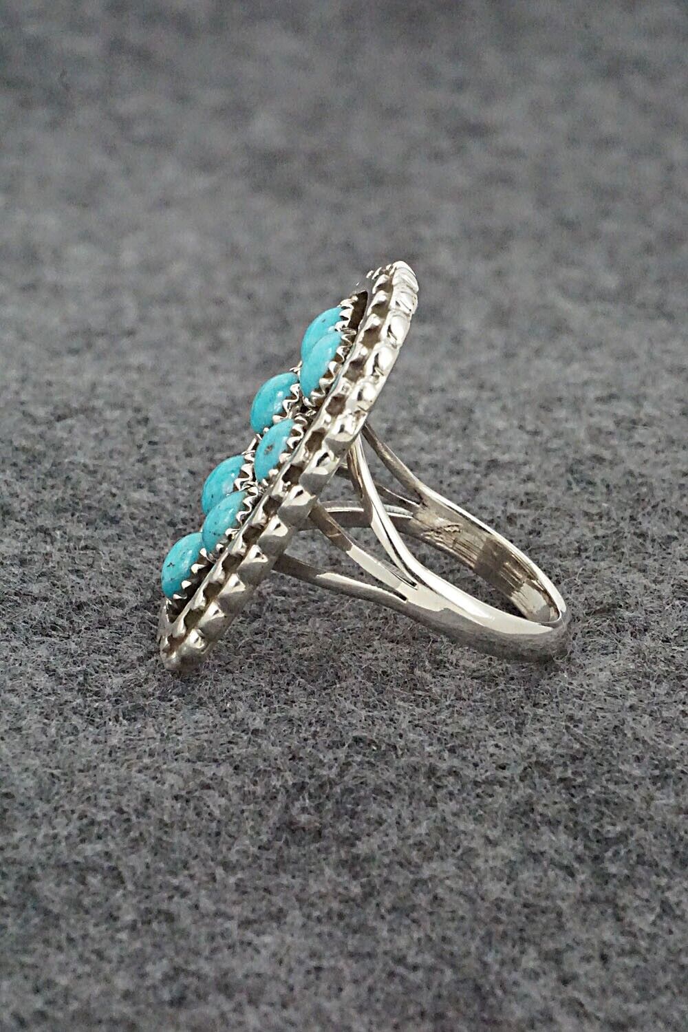 Turquoise & Sterling Silver Ring - Kenny Lonjose - Size 8