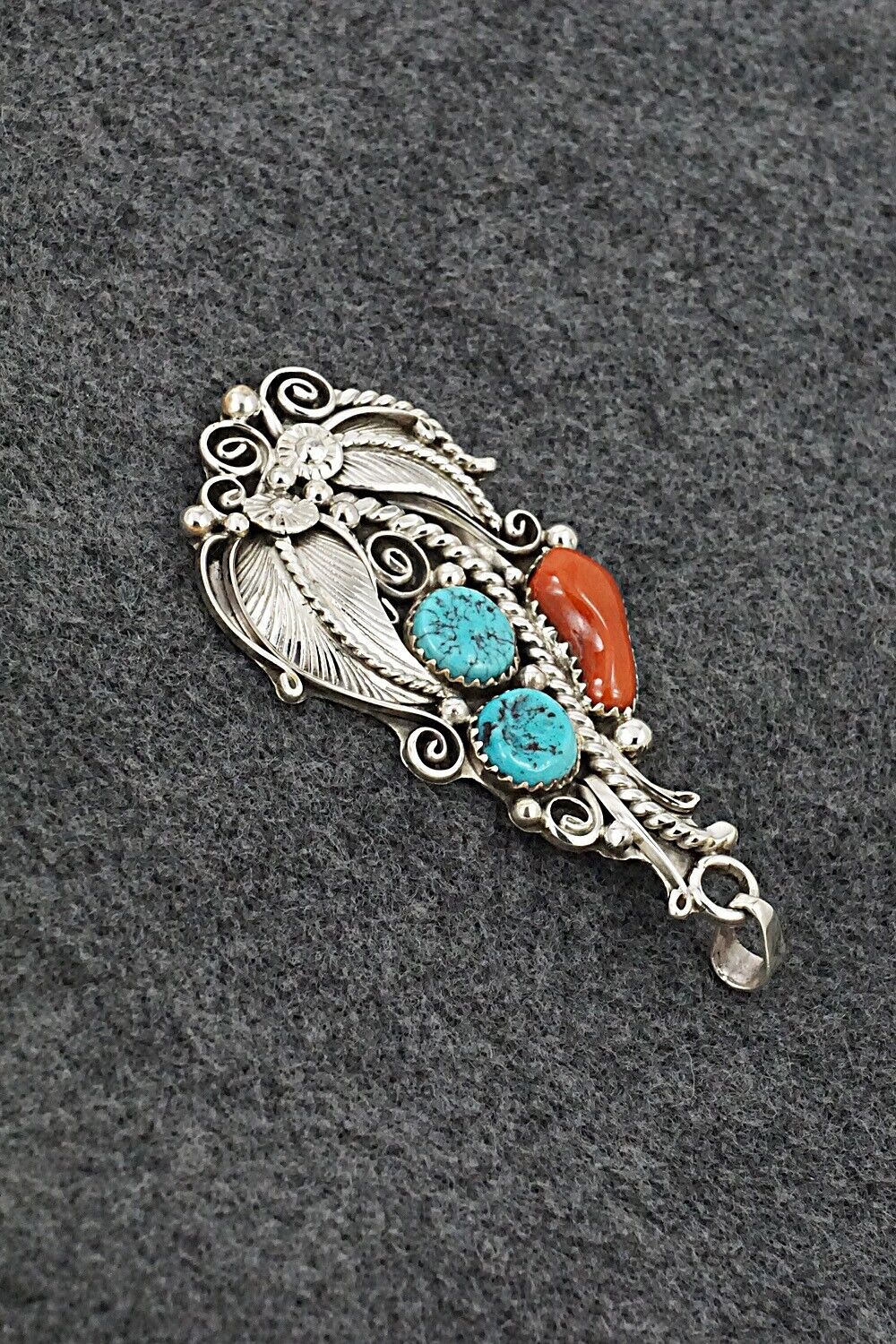 Turquoise, Coral & Sterling Silver Pendant - Martin Muskett