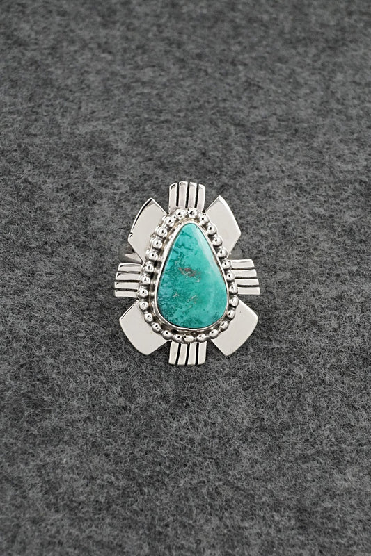 Turquoise & Sterling Silver Ring - Randy Billy - Size 8 Adj.