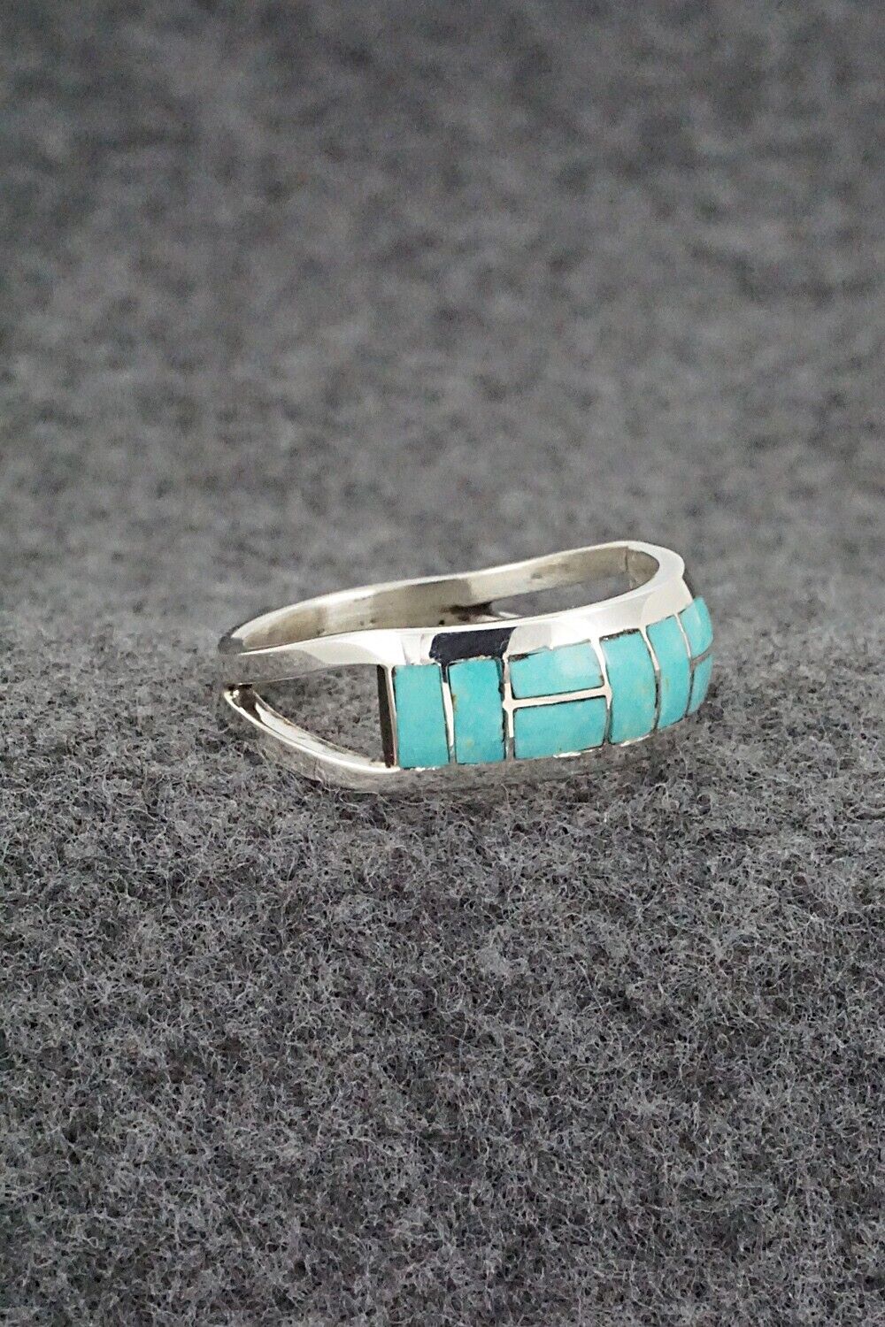 Turquoise & Sterling Silver Inlay Ring - Sibert Bowannie - Size 9.5