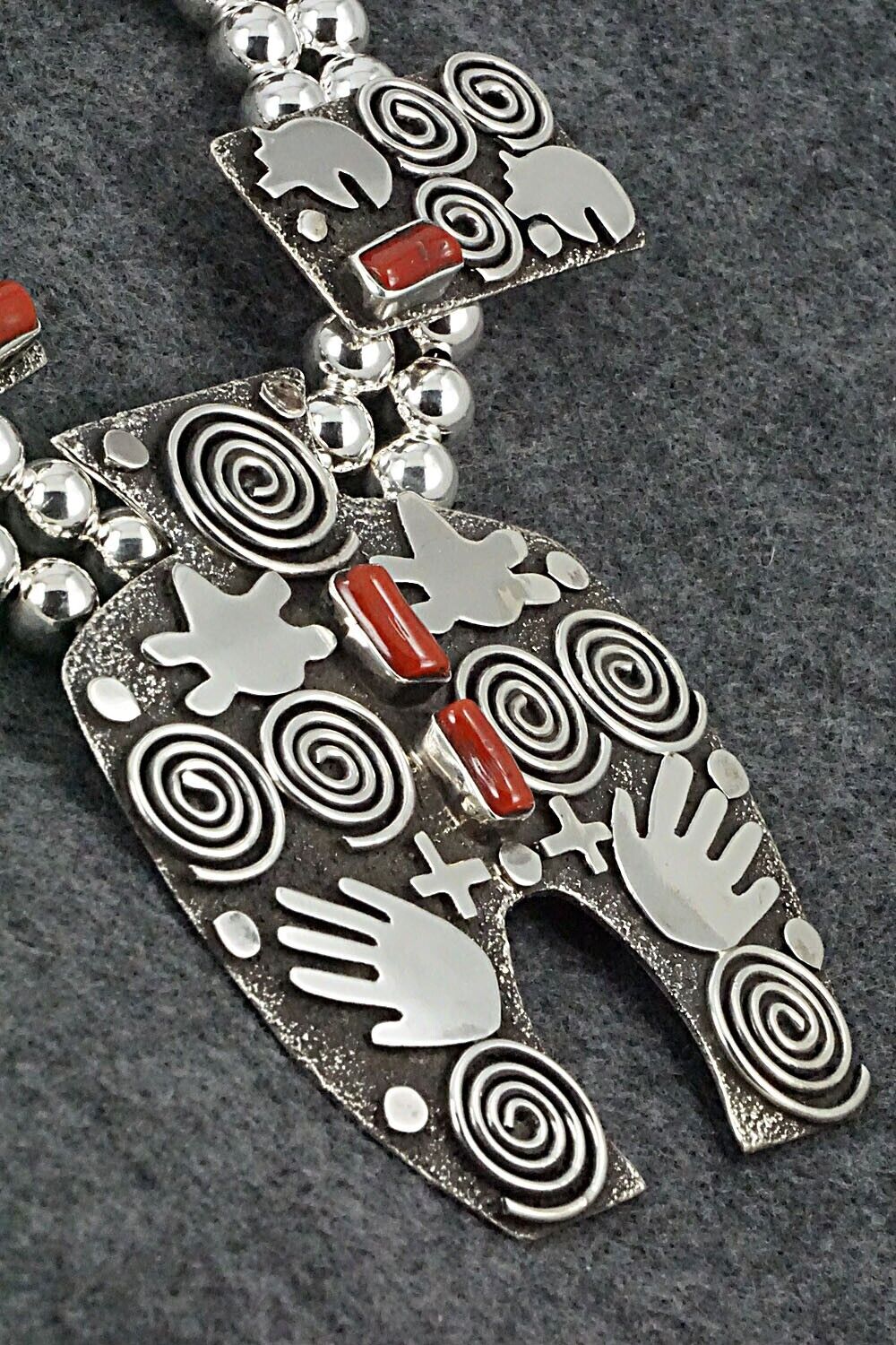 Coral & Sterling Silver Squash Blossom Set - Alex Sanchez